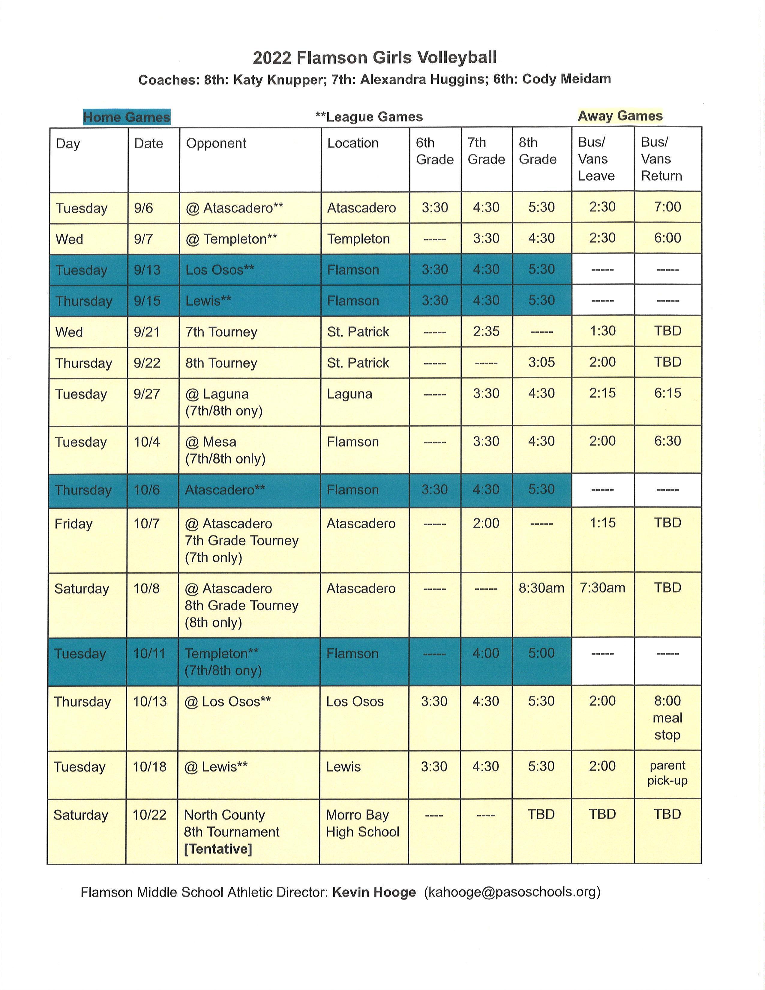 Girls Volleyball Schedule Girls Volleyball George Flamson Middle School Girls Volleyball Schedule Girls Volleyball George Flamson Middle School