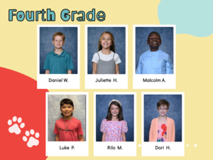 Red, yellow, white, and blue circles with student pictures labeled