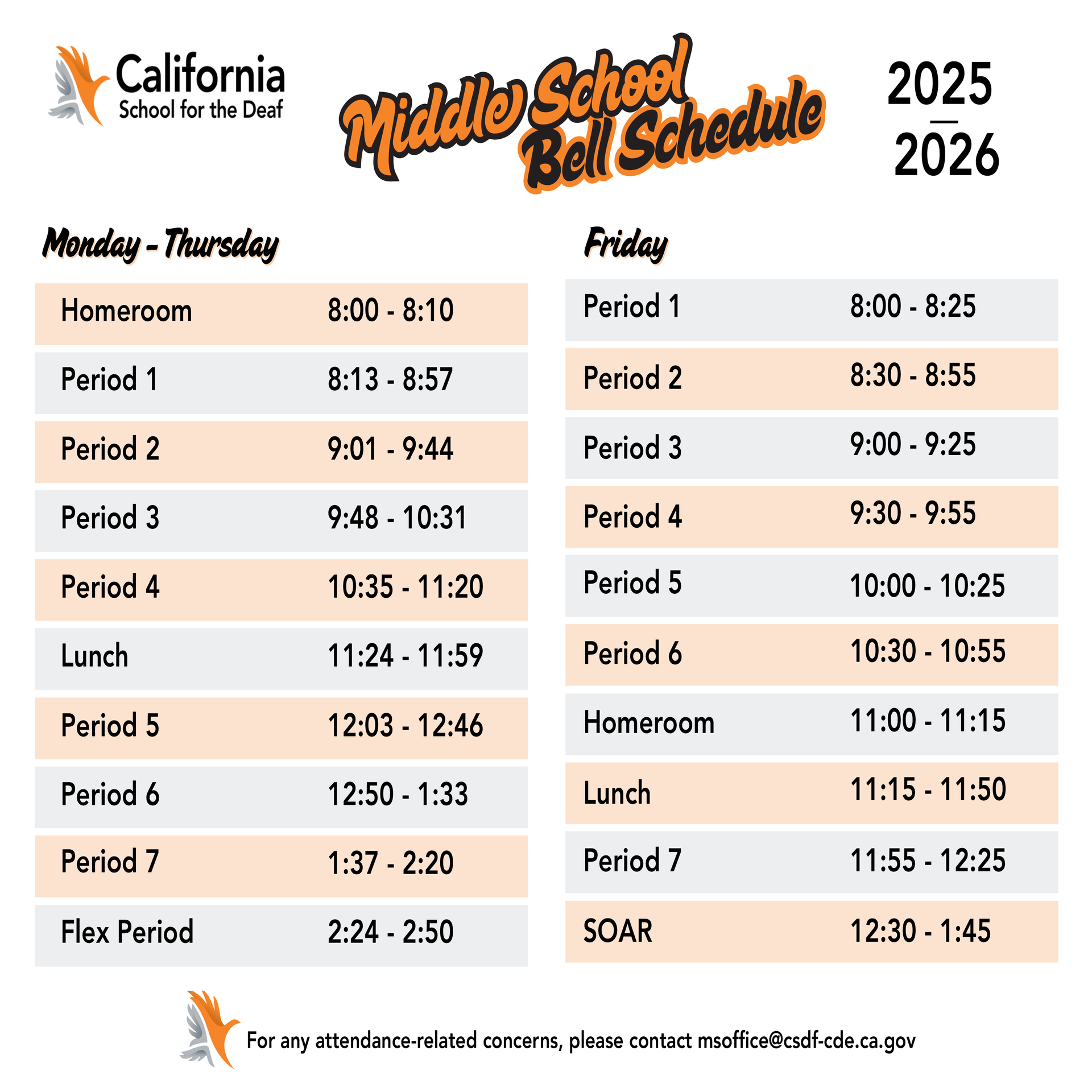 Middle School Bell Schedule
