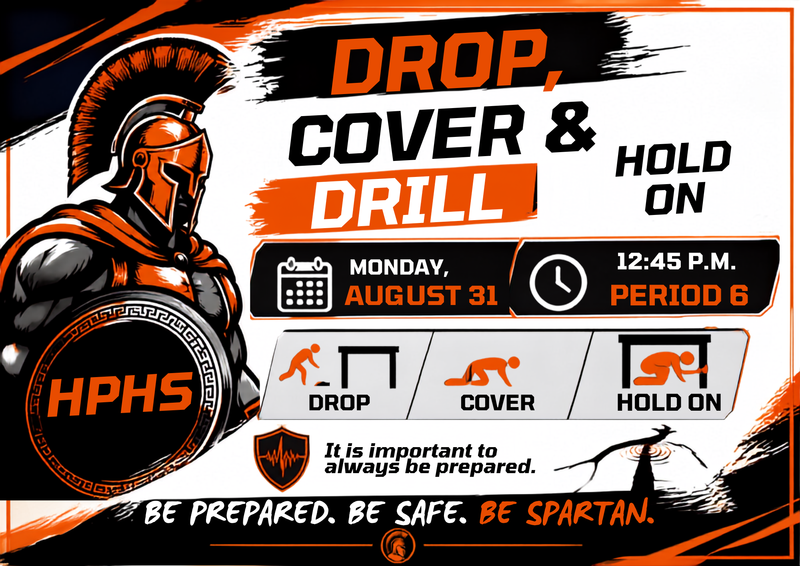 Drop Cover Hold Drill on 8/31 Period 6