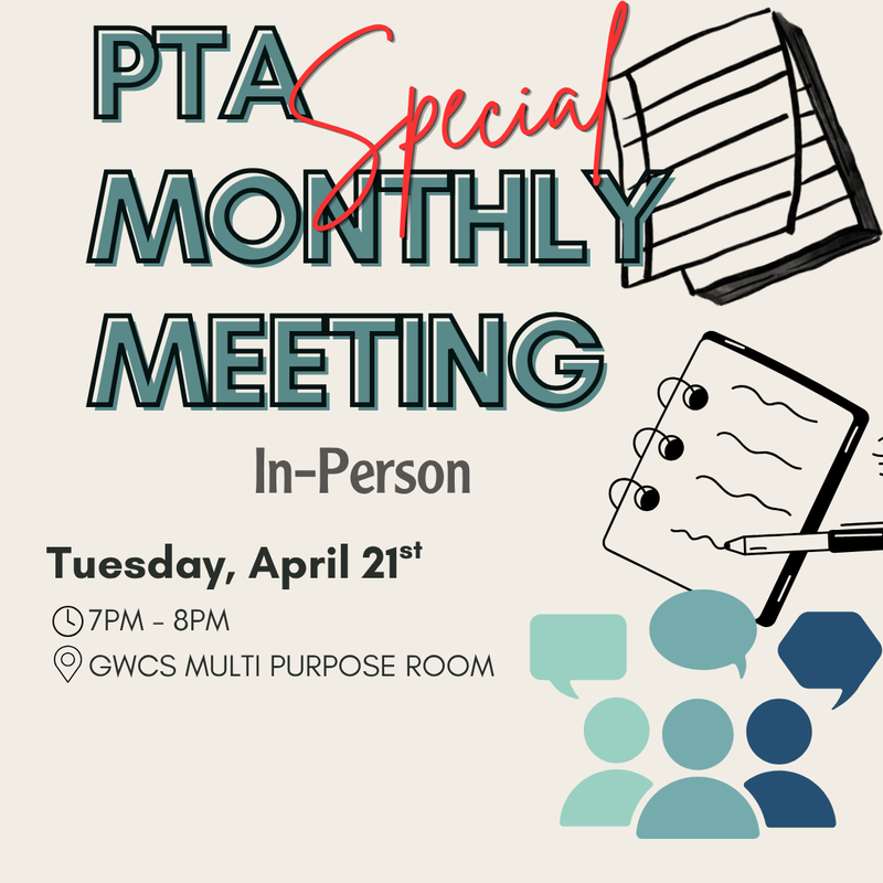 April PTA Meeting-4/21 @ 7pm. Can't make it in person? Join Virtually! Featured Photo