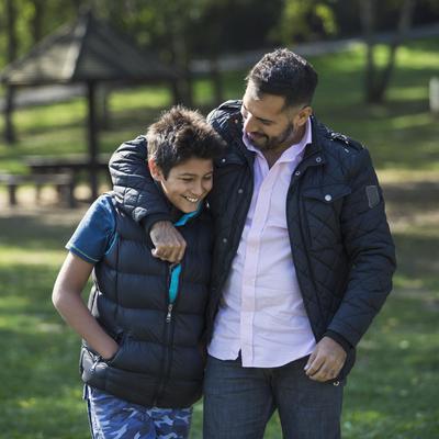 parent and student walking