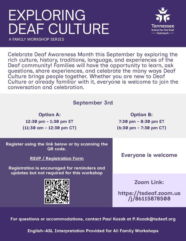Flyer for Exploring Deaf Culture - A Family Workshop Series