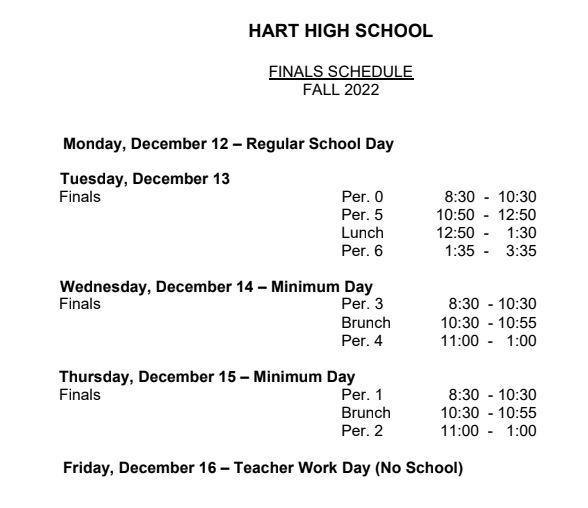 Fall Finals Schedule