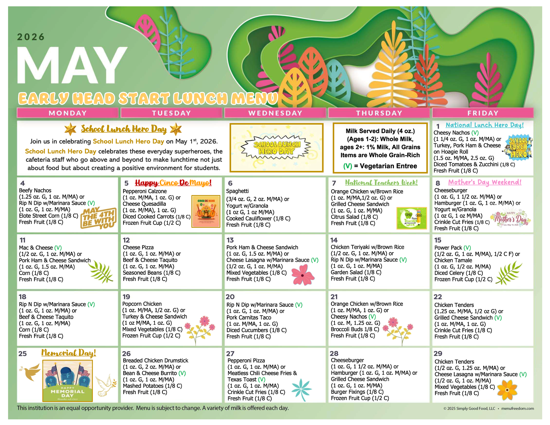 Early Head Start Lunch Menu (click to view)