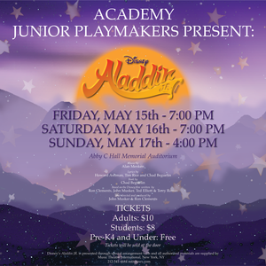 Image of the Aladdin Promo art with Dates and Ticket Prices