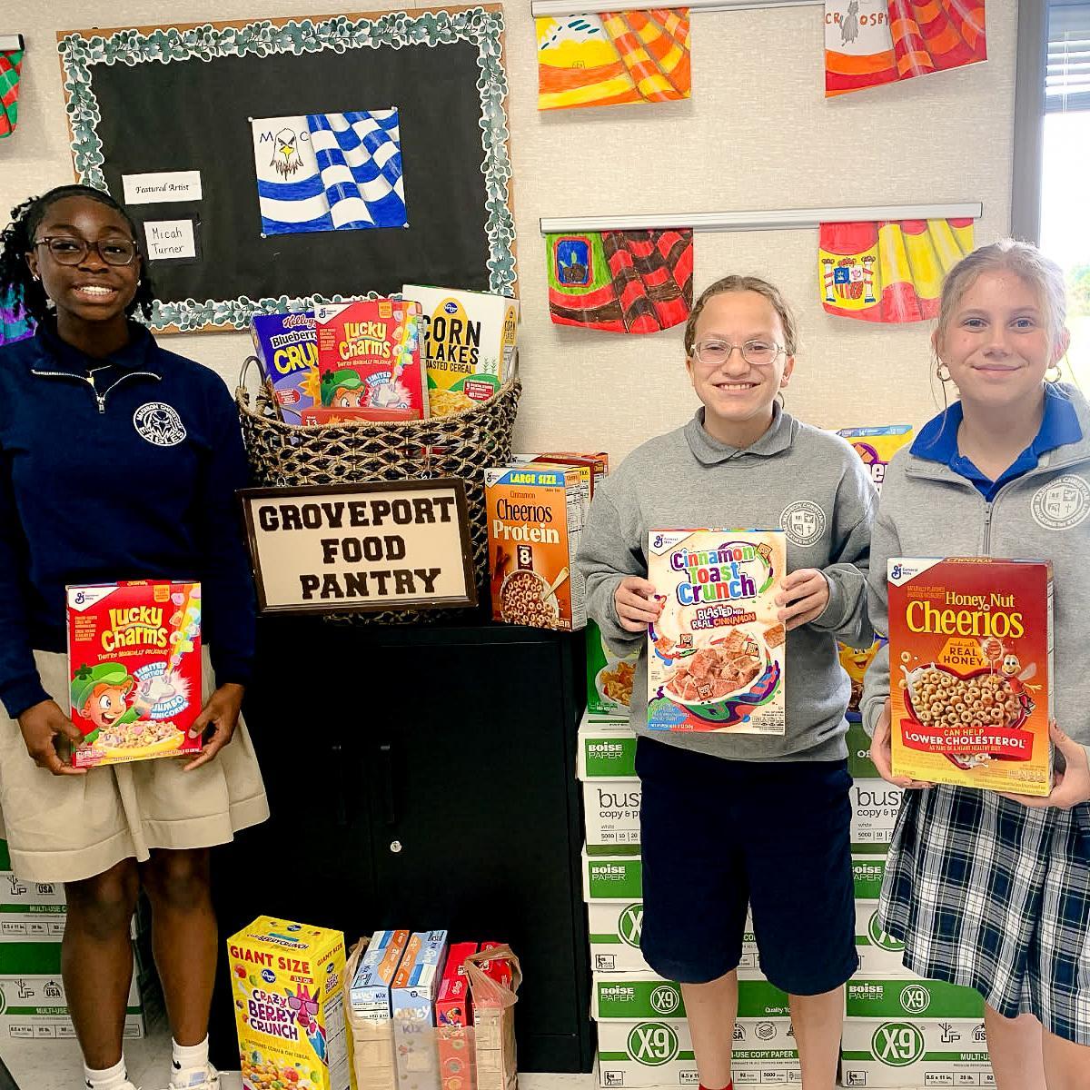 Students with cereal