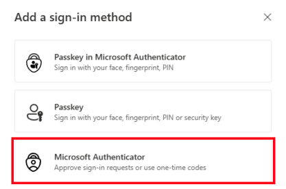 microsoft authenticator option