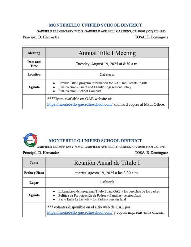 2025-2026 Annual Title 1 Meeting flyer