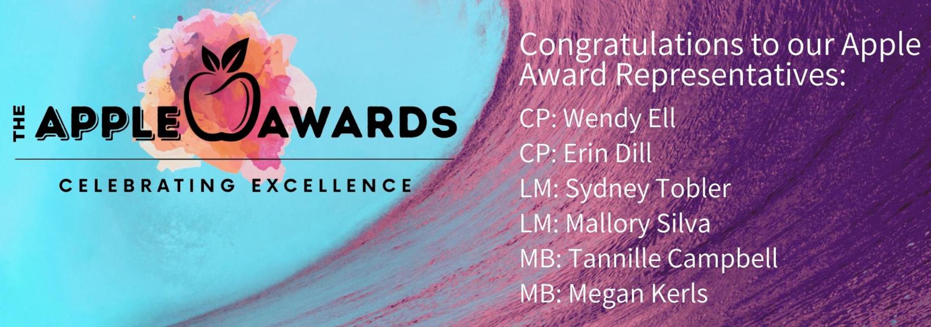 Lettering for the Apple Awards with text congratulating award representatives.
