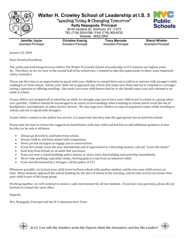 English Safety Letter