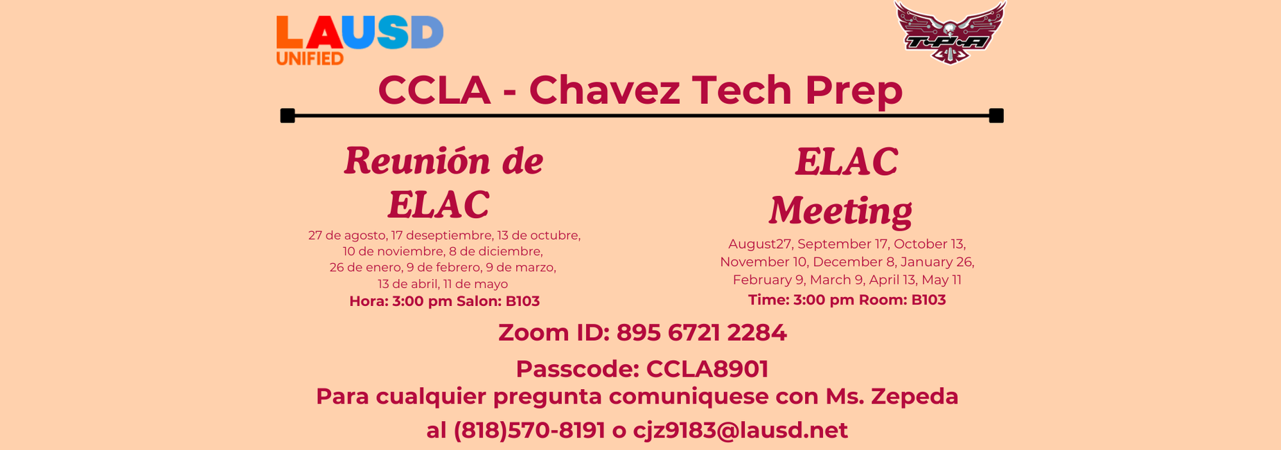 Chavez TPA - ELAC Meetings for the 2025-2026 School Year / Juntas de ELAC para el año escolar 2025-2026