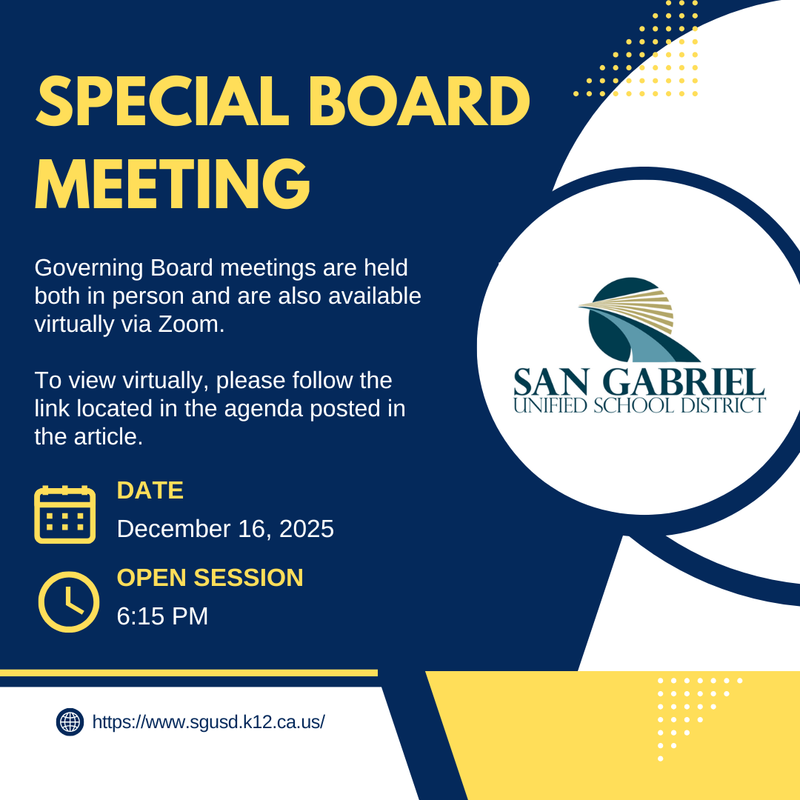 Board meeting notice in blue and yellow with the same written details as the article