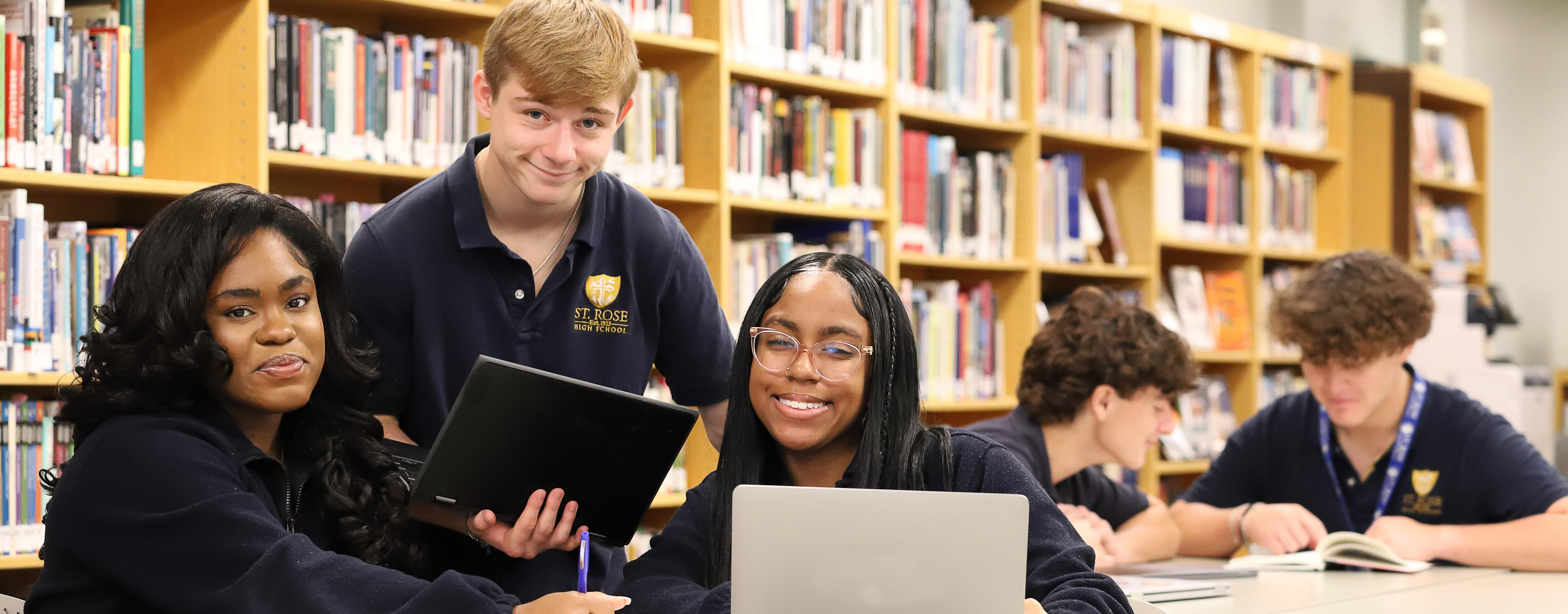 Students learning in the library