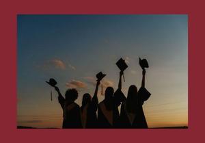 grads silhouette four students holding caps in hands