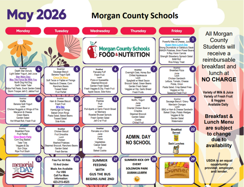 May 2026 Breakfast/Lunch Menu