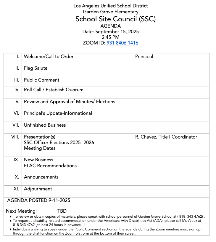 SSC Agenda 9.15.25