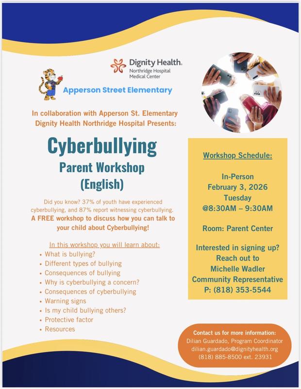 Cyberbullying Parent Workshop on February 3 at 8:30AM