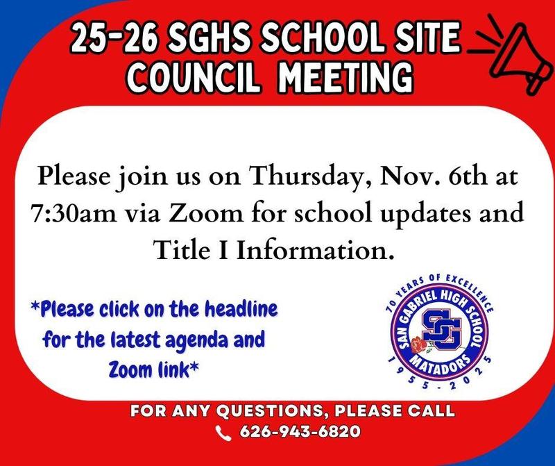 School Site Council Meeting - Thursday Nov. 6th at 7:30am