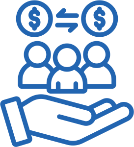 Icon of hand holding employees and money sign