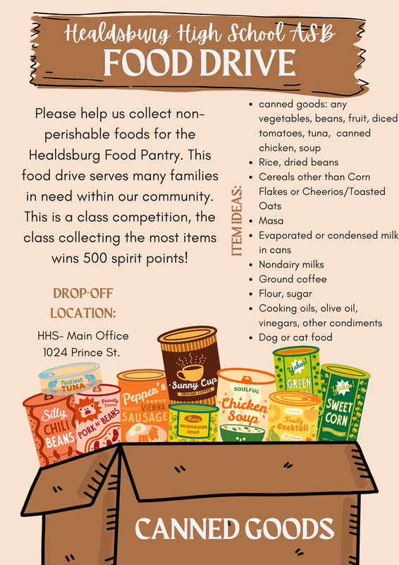 English flyer with list of donatable food items and the drop off location