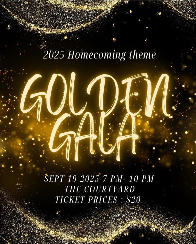Black and gold poster advertising the EHS Homecoming Dance