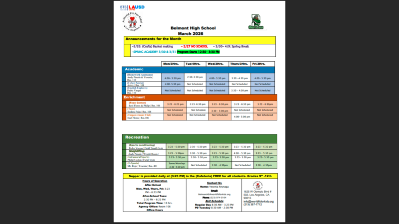 March Schedule