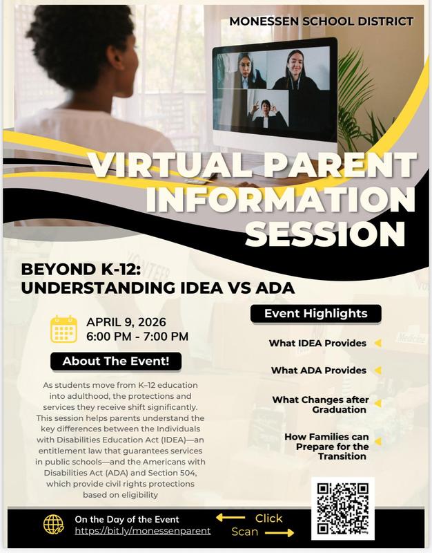 MCSD Virtual Parent Information Session: Beyond K-12 Understanding IDEA vs ADA Featured Photo