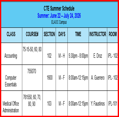 CTE Summer Schedule