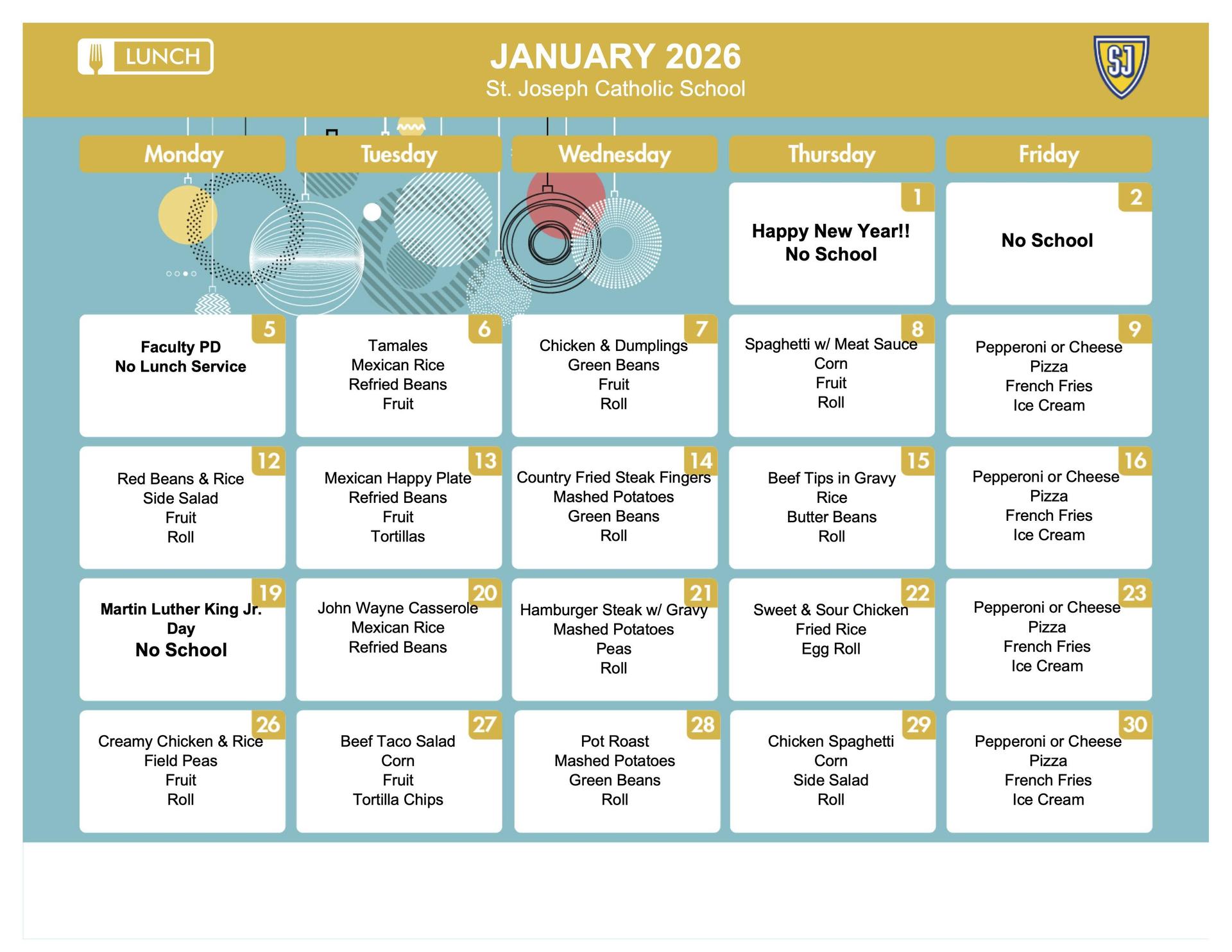 The Bruin Cafe menu for January 2026