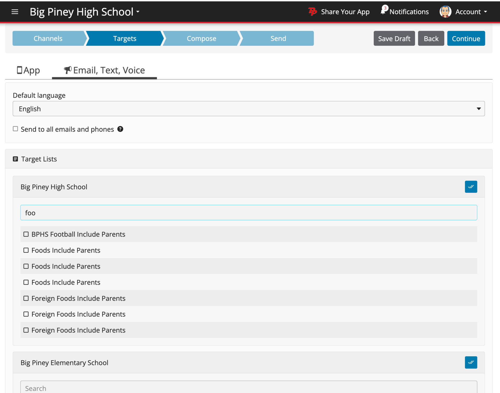 Web App - Targets for email