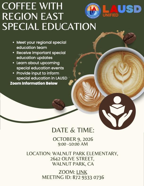 Join Us for Coffee with the Region East Special Education Team! /¡Acompáñenos a un café con el equipo de Educación Especial de la Región Este! Thumbnail Image