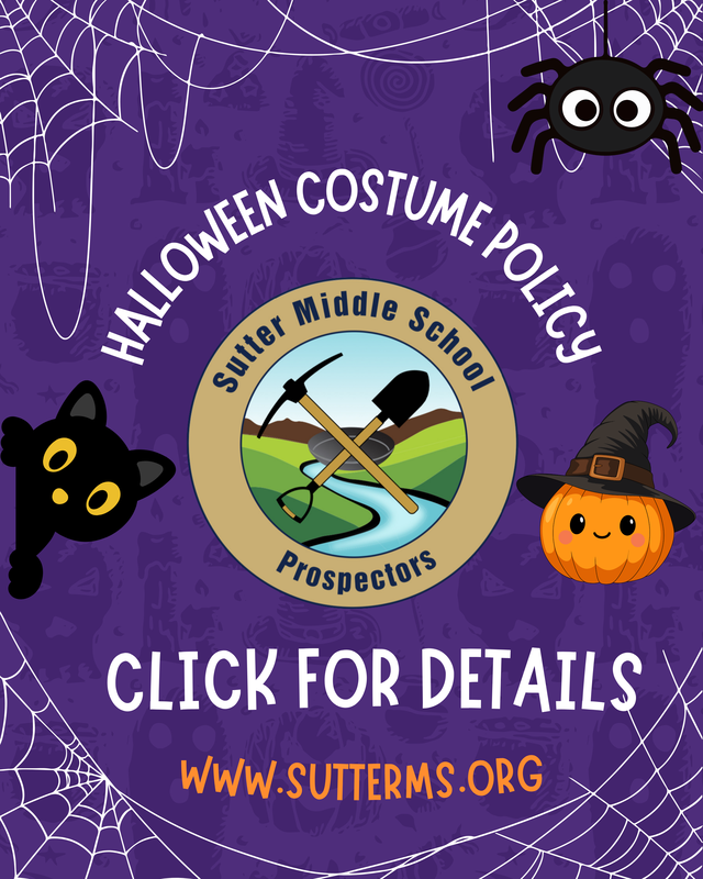 Purple Flyer with School Logo Offering Details about Halloween Costume Policy