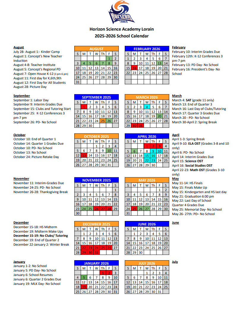 2025-2026 HSAL School Calendar