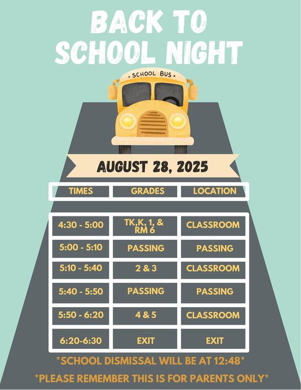 announcement for back to school night schedule