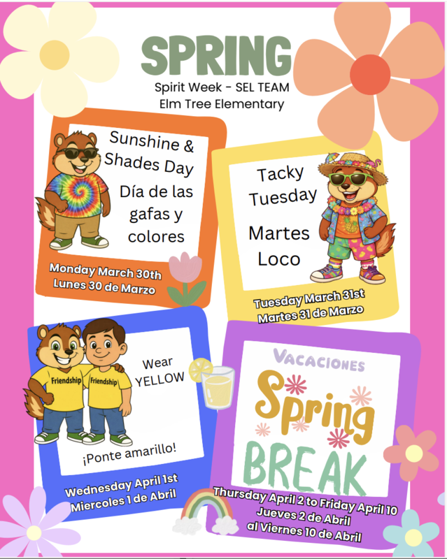Spring Spirit Week Calendar