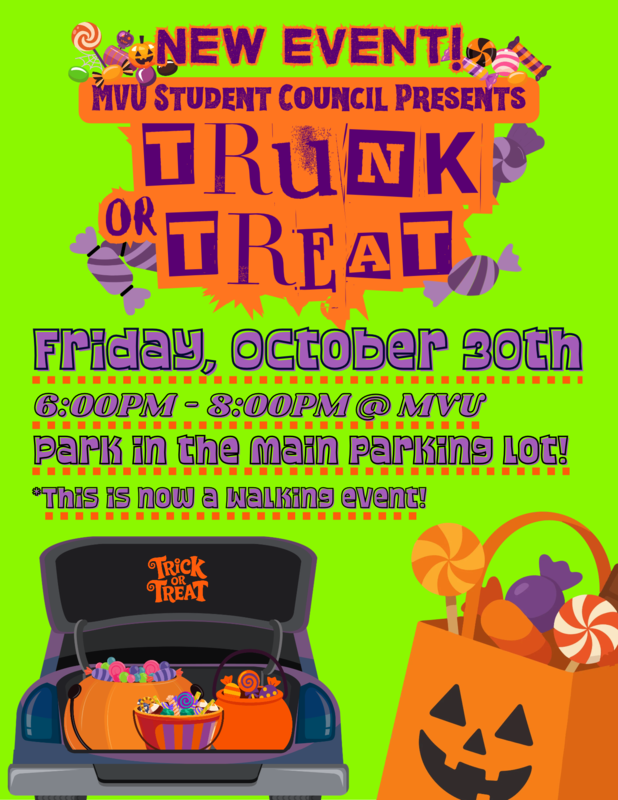 Flyer for MVU 2026 trunk or treat
