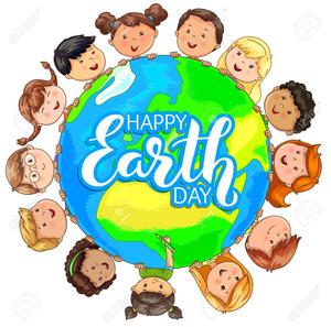 Happy Earth surrounded by happy children