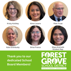 Graphic with six circles containing photos of all six board members.