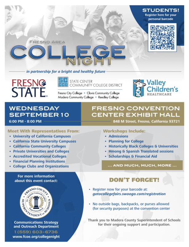 English Fresno Area College Night Flyer