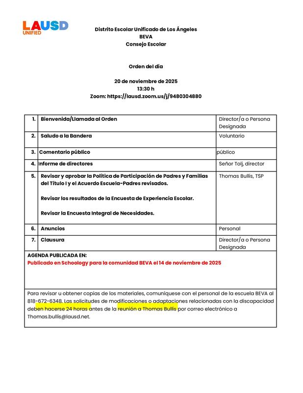 SSC AGENDA IN SPANISH