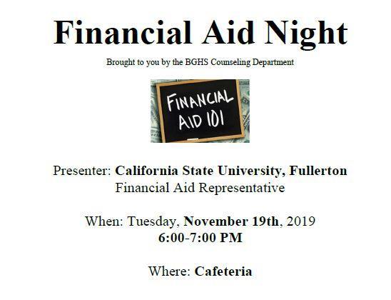 Financial Aid Night - Tuesday, November 19 Featured Photo
