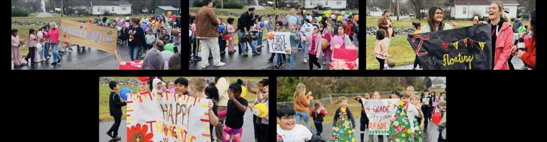 Pictures of each grade participating in the parade.