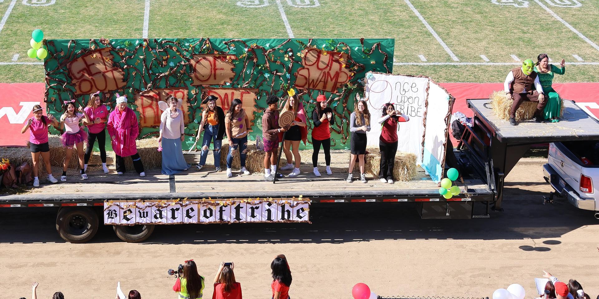 students and staff at the homecoming rally
