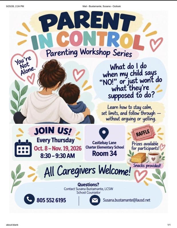 Parent in Control Workshop - Thursdays 10/8-11/19