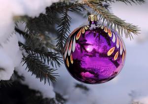 Christmas purple ornament on flocked tree.jpg