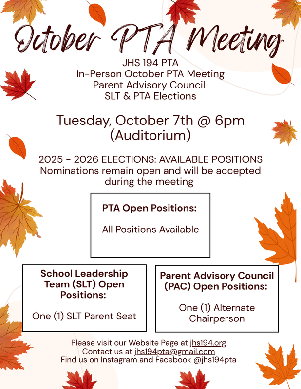 October PTA Meeting Flyer