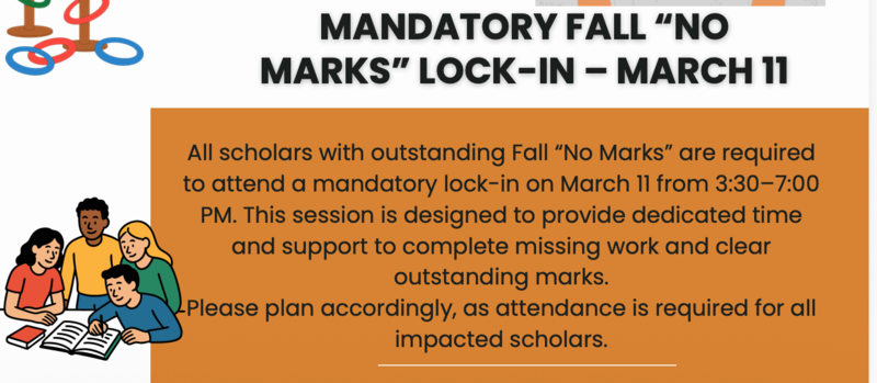 Mandatory Fall "No Marks" Lock-in/ Encierro obligatorio de otoño"Calificaciónes Pendientes" Featured Photo