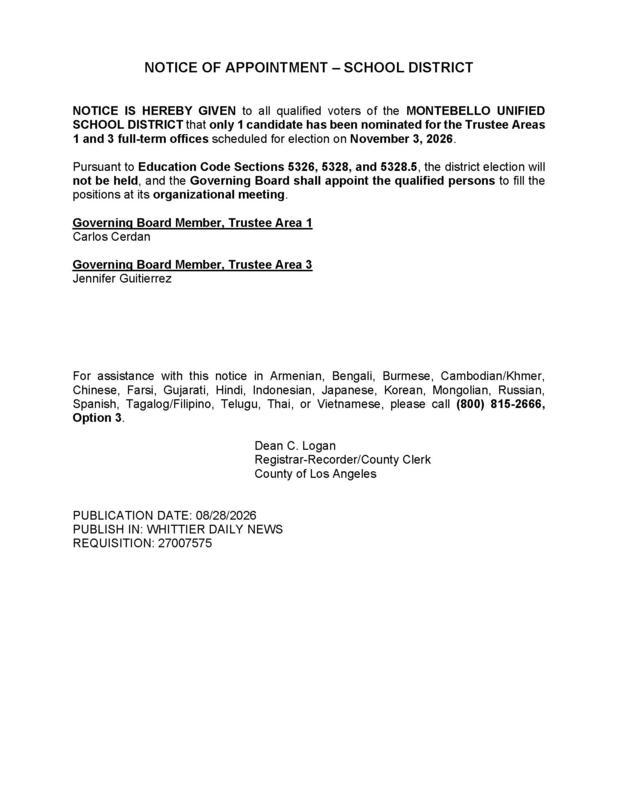 Notice of Appointment Document