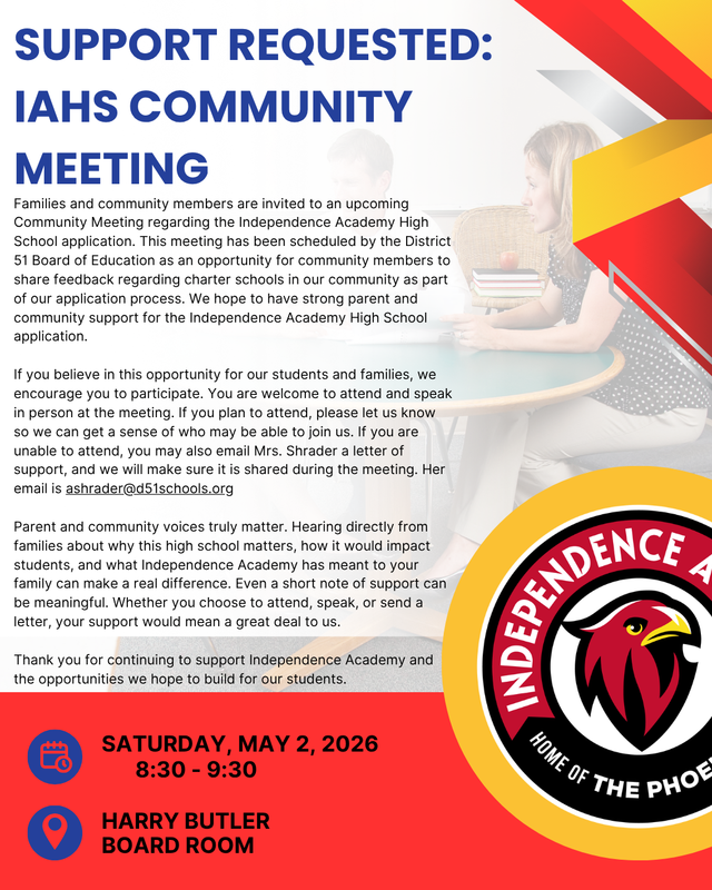 Community Meeting about the proposed IA high school on May 2.